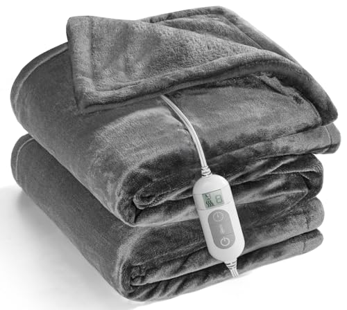 Electric Heated Throw Blanket - Soft Flannel, 8 Heat Levels, 1-9 Hour Timer, Machine Washable