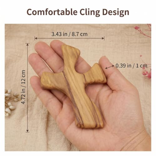 Hand-Carved Olive Wood Palm Cross - 4.72 Inch Comfort Prayer Cross