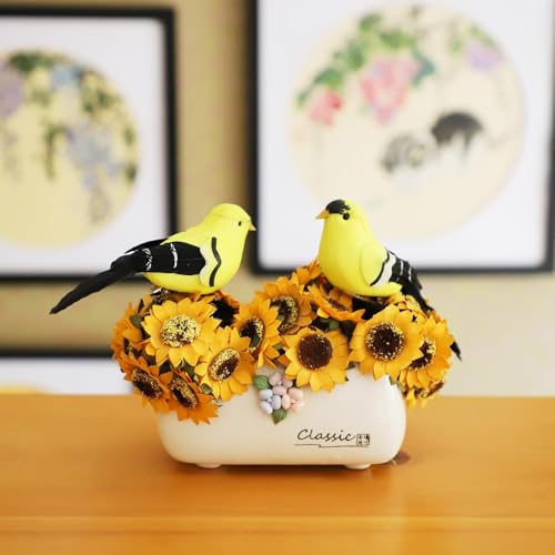 Artificial Feathered Goldfinch Ornaments with Clips, 2 Pack Foam Birds