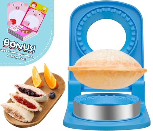 HiYZ Blue Sandwich Cutter and Sealer for Kids - Crustless Bread & Pancake Maker with Sticky Note