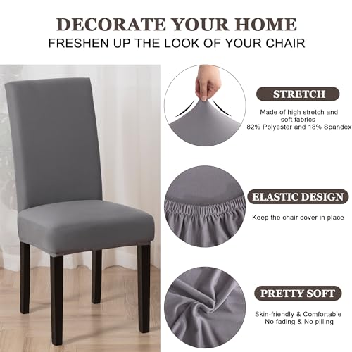 Stretch Dining Chair Covers Set of 4 - Non-Slip Gray Slipcovers