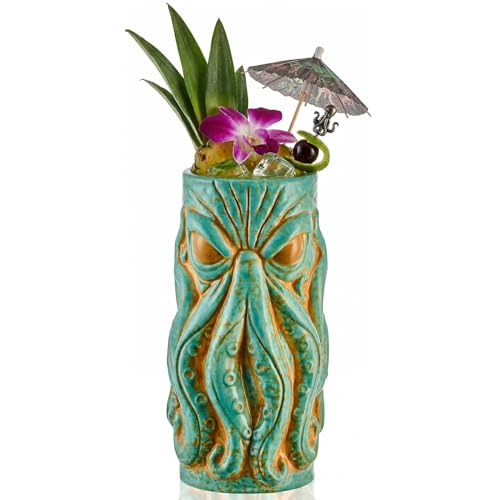 Burns Glass Kraken Ceramic Tiki Mug - 18 oz Hi Ball Set, Nautical Cocktail Cup