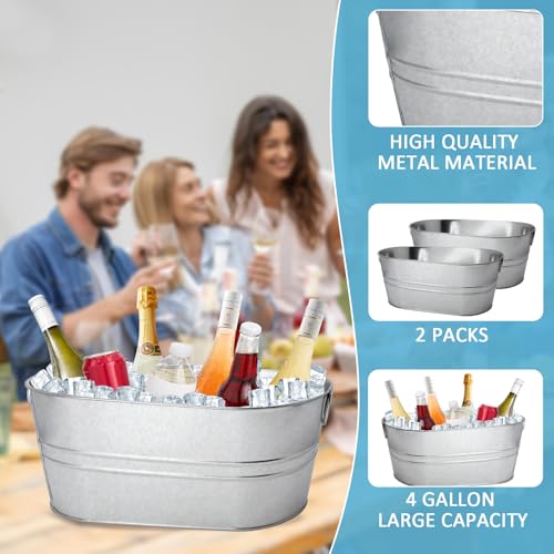 2-Pack 4-Gallon Galvanized Metal Ice Buckets & Beverage Tubs with Handles