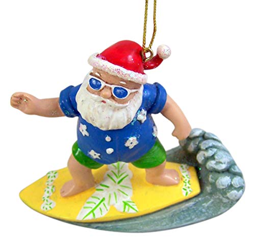 Surfing Santa Christmas Ornament - Cast Resin 3.5in Hanging Decor