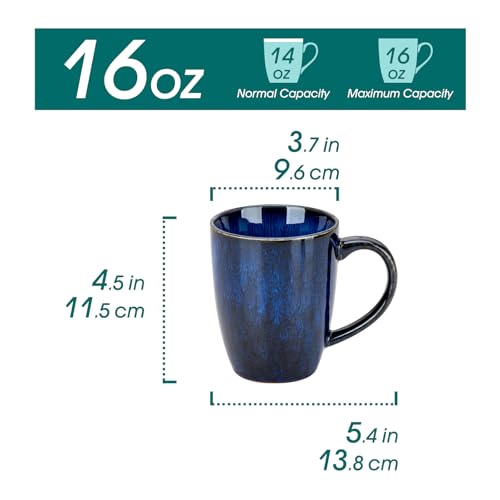 Vancasso STARRY Blue Ceramic Coffee Mug Set of 6, 16 Oz, Microwave & Dishwasher Safe