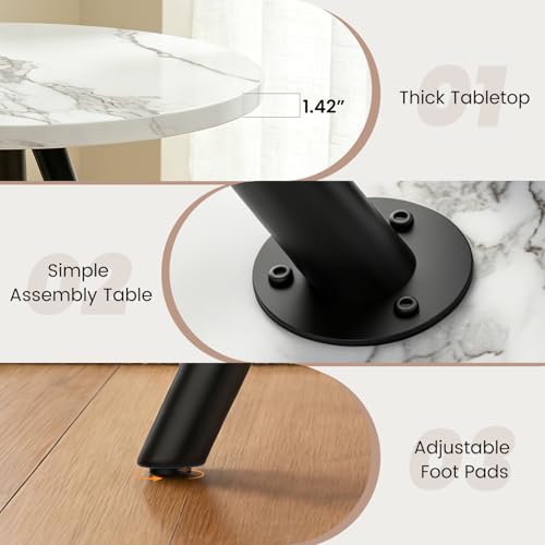 34.6-Inch Round Dining Table Set for 4, Marble-Look Table with 4 Chairs