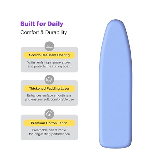 Extra Thick Ironing Board Cover and Pad 15x54, Scorch Resistant Cotton