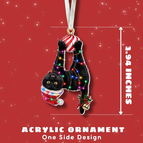 Pawzity Cat Black Christmas Ornament - One-Sided Acrylic Ornament with Beige Ribbon, Gift Box (Cat Black)