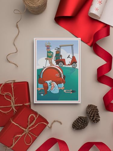 Stonehouse Candycane Line-up: Golf Themed 5x7 Christmas Card, USA Made with Envelope