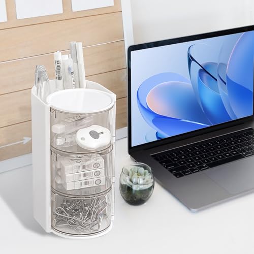 Luscinia White 3-Layer Hair Accessories Organizer with Rotatable Brush Holder