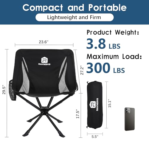 Portable Swivel Camping Chair, Lightweight Folding Chair for Hiking & Travel