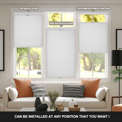 No Drill Cellular Shades - Top Down Bottom Up Blackout Blinds, Custom Size