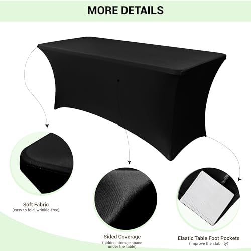 6ft Black Stretch Spandex Tablecloth 2 Pack - Fitted Table Cover