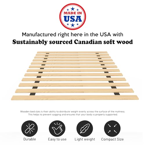 Heavy Duty Wooden Bed Slats for Full XL Mattress - 0.68-Inch Thick