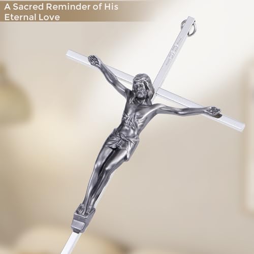 10-Inch Silver Metal Crucifix Wall Cross for Home and Prayer Room Decor