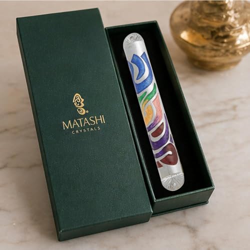 Hand Painted Enamel Mezuzah 6-inch with Hebrew Shin for Door Wall Decor