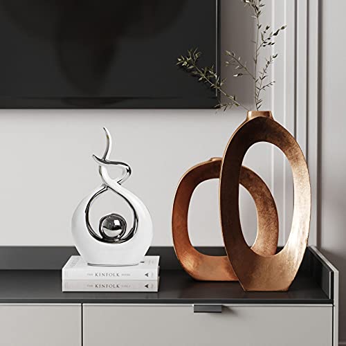 Abstract Ceramic Statue Table Decoration - Modern White and Silver Sculpture