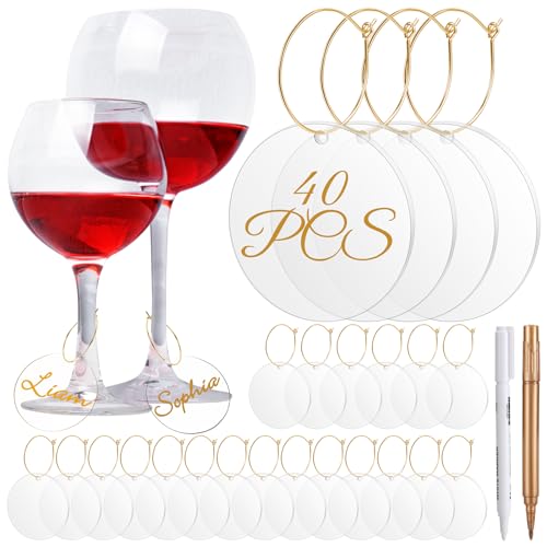 Tondiamo 40 Pcs Clear Round Wine Glass Charms for Glasses & Cocktails
