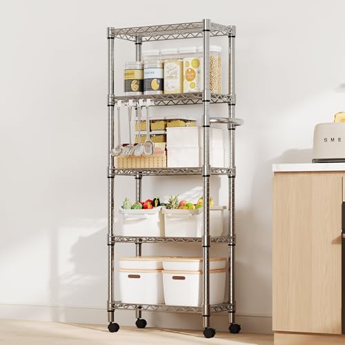 61-Inch Rolling Metal Wire Storage Rack with 5 Tiers and Wheels