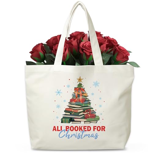 Christmas Canvas Tote Bags Reusable Holiday Gift Shopping Bag for Women