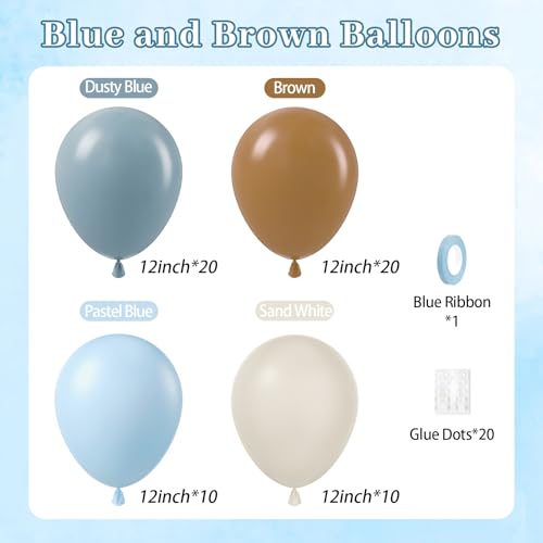 60pcs Blue and Brown Balloon Garland Kit for Baby Shower and Birthday