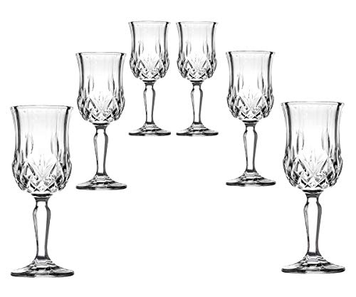 Amlong Crystal Lead-Free 5 oz Cordial Glasses - Set of 6, Elegant Cut Design