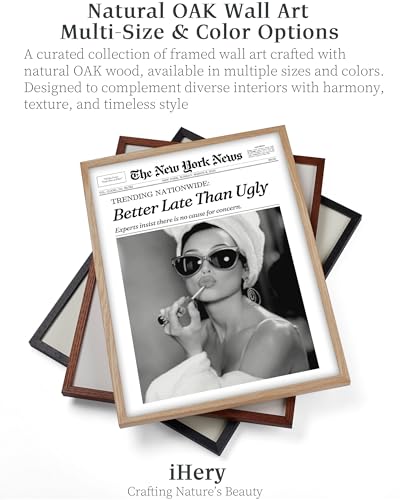 Audrey Hepburn Framed Canvas Wall Art 12x16 Inch Oak Wood