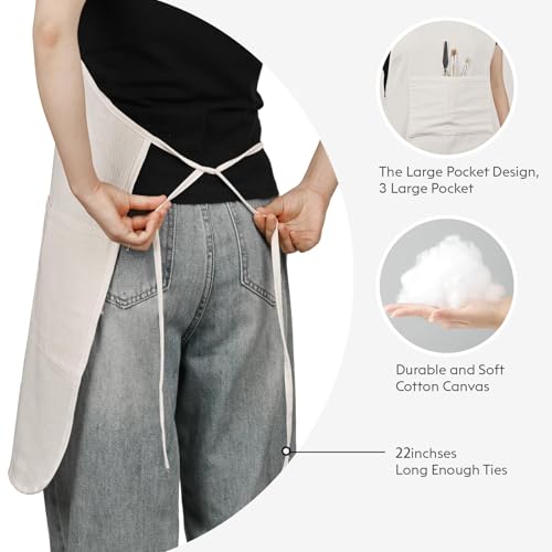 Professional Cotton Canvas Painting Apron with 3 Pockets, Adjustable