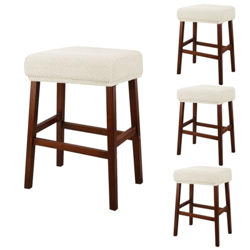 Rectangular Stool Covers Set of 4, Stretch Washable Beige Slipcovers