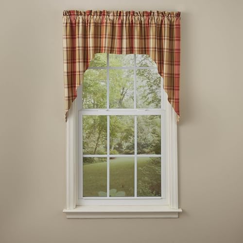 Cotton Plaid Window Swag Pair 72" x 36" Farmhouse Rod Pocket Valance