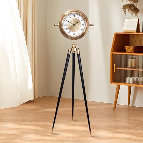 Triangle Floor Clock - Silent Metal Grandfather Clock with Tripod Stand