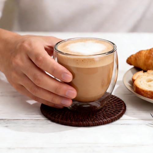 TEPLONEST 5oz Double Wall Insulated Espresso Cups Set of 2 - Clear Glass Shot & Coffee Mugs