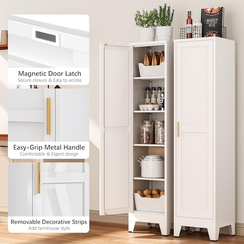 67-Inch Tall Narrow Storage Cabinet, Slim Metal Linen Cabinet with 5 Shelves