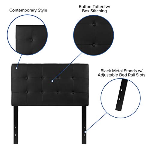 Adjustable Height Button Tufted Twin Headboard, Black Vinyl Upholstered