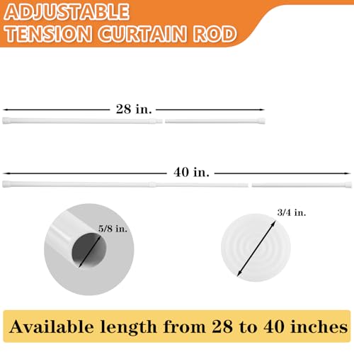 2 Pack Adjustable Spring Tension Curtain Rods 28 to 40 Inches, White