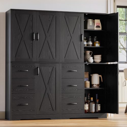 67.5" Tall Freestanding Kitchen Pantry Storage Cabinet with Doors & Drawer