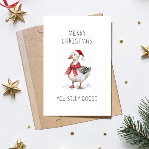 Funny Goose Christmas Card for Boyfriend Girlfriend — Variation #025, 8 x 5.3 inches, Blank Inside, RYYike