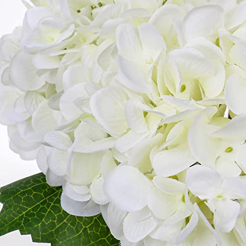 White Silk Hydrangea Artificial Flowers in Glass Vase with Faux Water