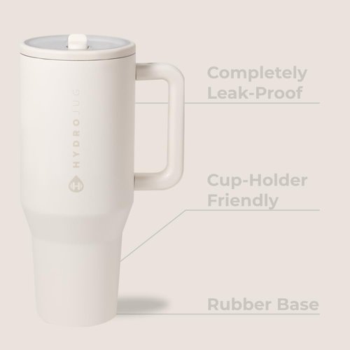 HydroJug Traveler 32 oz Water Bottle - Leak Resistant, Insulated with Handle & Flip Straw - Cream