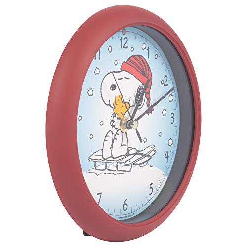 Peanuts Snoopy Christmas Sound Wall Clock with Sled Scene, 8 Inch