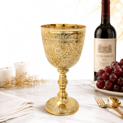Vintage Brass Wine Goblet, 150ml Ornate Renaissance Chalice Cup