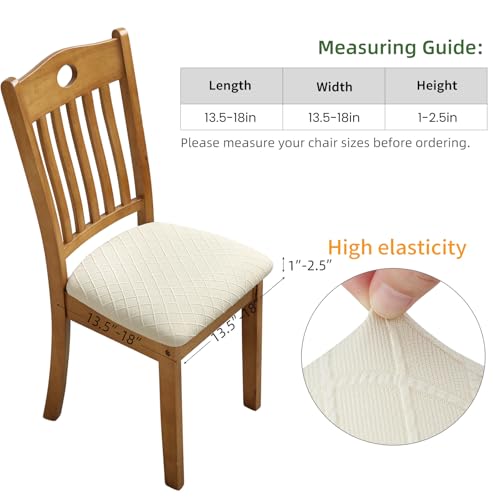Stretch Dining Chair Seat Covers - 6 Pack Washable Cushion Slipcovers, Beige