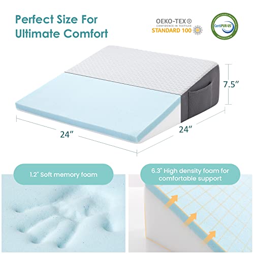 7.5-Inch Bed Wedge Pillow for Sleeping & Pain Relief - Cooling Memory Foam