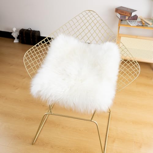 Genuine Sheepskin Chair Cushion, 18x18 Inch Non-Slip Wool Seat Pad, Ivory