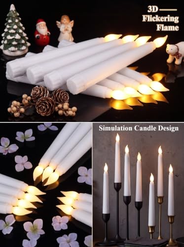 Funtery 24-Piece 6" Flameless LED Taper Candles with Remote & Timer, White, Tapered Style