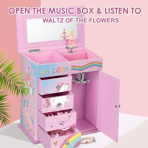 efubaby Pink & Blue 5-Layer Music Jewelry Box with Unicorns & Castle - Includes Unicorn Jewelry Set