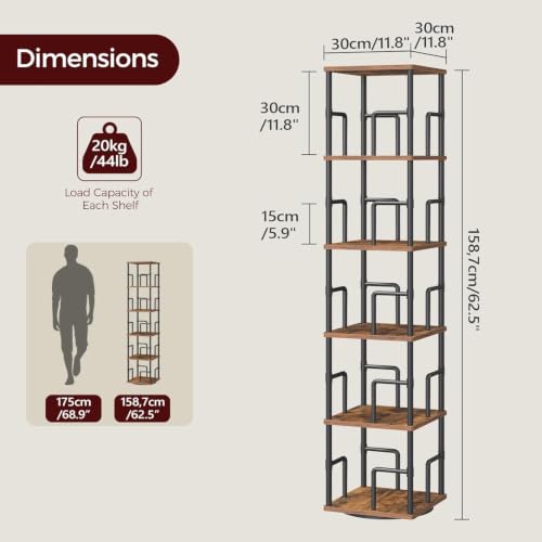 5-Tier Rotating Corner Bookshelf, 360-Degree Spinning Storage Rack