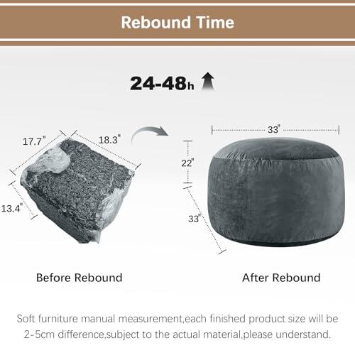 3ft Memory Sponge Bean Bag Chair - Grey Soft Microfiber Lounge Sofa