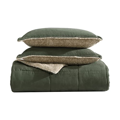 Reversible King Comforter Set with Sherpa Reverse - Beckett Green