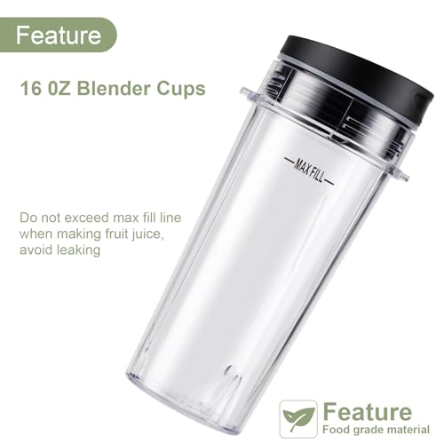 16oz Blender Cups with 6-Fin Extractor Blade and Sip & Seal Lids